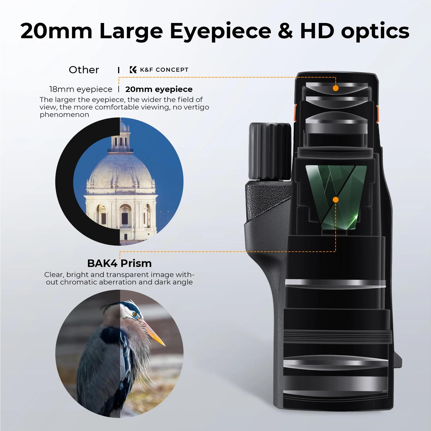 Télescope monoculaire K&F 12X50 étanche IP66 HD BAK4 pour observation oiseaux chasse voyage