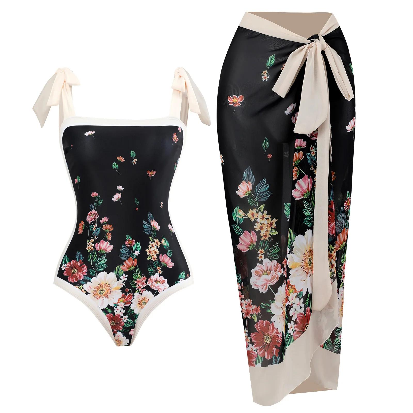 Maillot de bain une pièce imprimé pour femme 2026 avec jupe de plage – Tenue