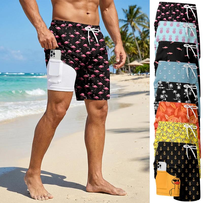 Maillot de bain 2 en 1 imprimé 3D pour hommes