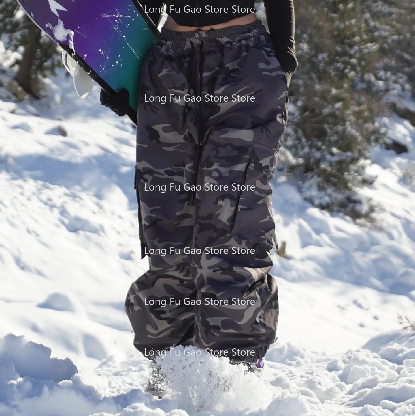 Pantalons de ski pour hommes et femmes, coupe-vent, imperméables, chauds, épais, camouflage et velours, pantalons de neige, pantalons de snowboard