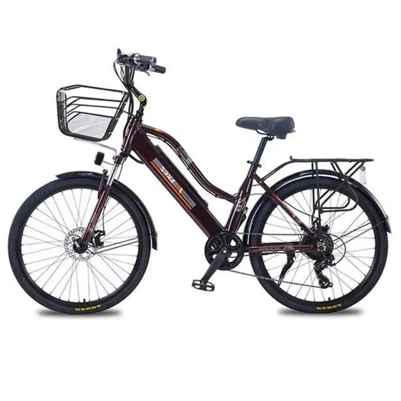 Vélo électrique adulte 2 places 26 pouces 350W 36V vélo de ville électrique à 2 roues avec panier/amortisseur 35 km/h batterie amovible