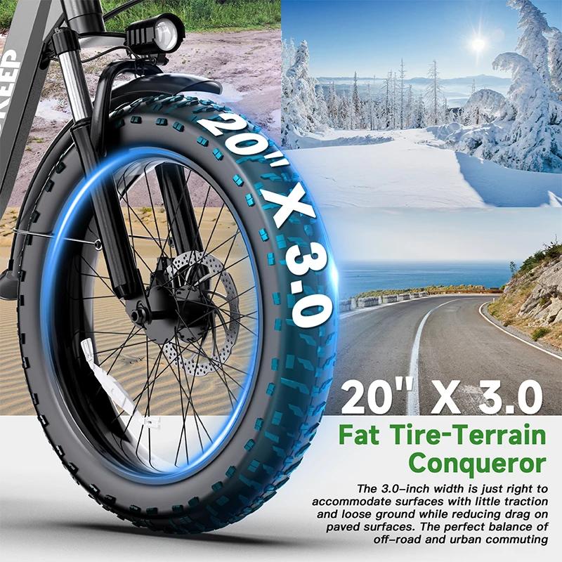 Vélo électrique 48V60Ah 1500W avec pneus larges de 20 pouces pour adultes, vélo de montagne tout-terrain, double batterie, sans frais de douane