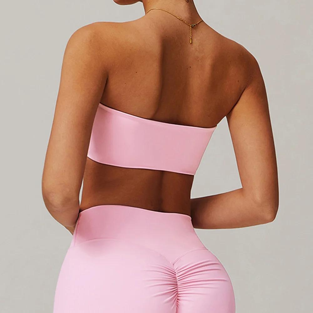 Soutien-gorge sport femme sans bretelles bustier bandeau - Haut fitness yoga respirant enveloppant