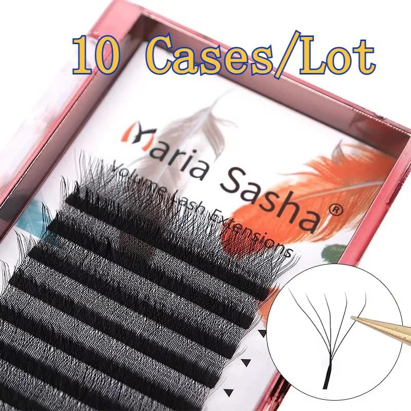 MARIA 10 étuis 4D W en forme de faisceau Extensions de cils Patch Faux marque privée gros grappes facile ventilateur Vol