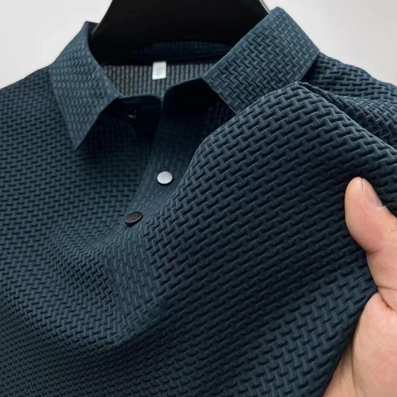 Vêtements de marque été nouveau T-shirt à manches courtes pour hommes soie glacée POLO frais et respirant affaires décontracté haut absorbant la sueur
