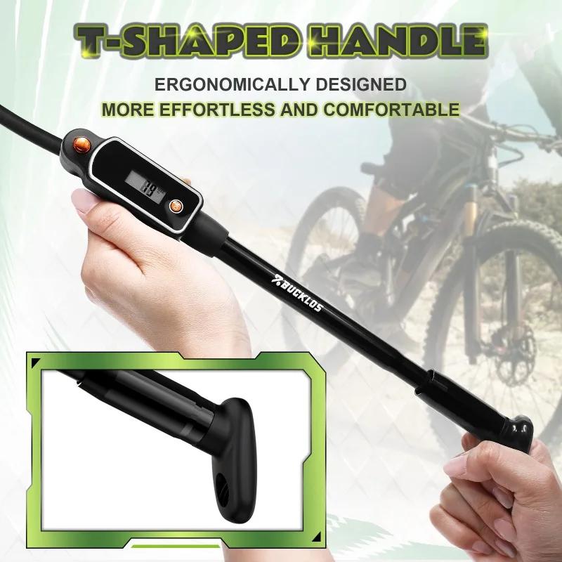 Pompe à air manuelle pour vélo BUCKLOS, gonfleur de pneus de vélo portable, pompe à air pour amortisseur arrière de vélo avec manomètre numérique, pompe à air pour fourche de vélo