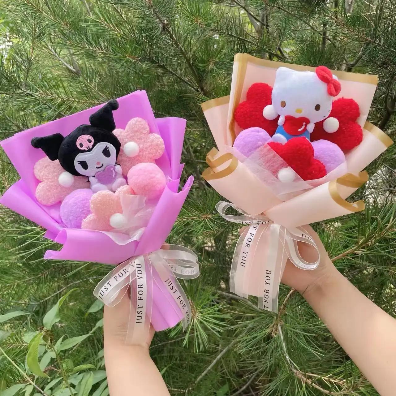 Dessin animé ma mélodie Kuromi cannelle Kt chat en peluche poupée créative fleur Bouquet saint valentin noël remise