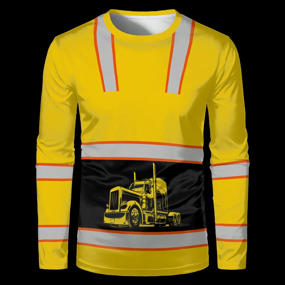 Uniformes de travailleurs de la Construction T-shirt pour hommes ample décontracté classique col rond hauts à manches longues vêtements de travail confortables et respirants
