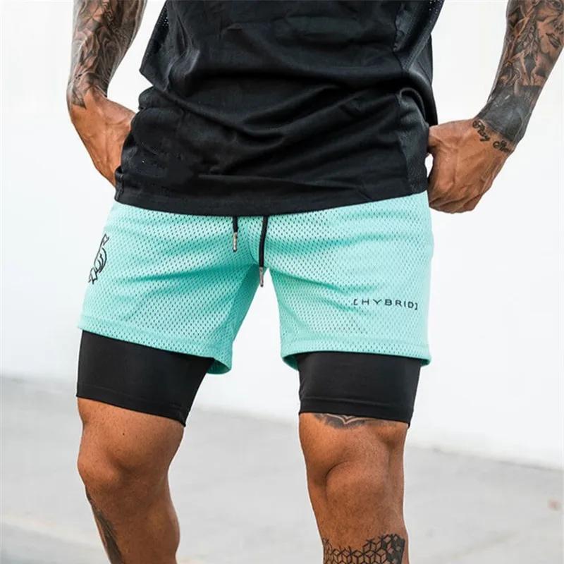 Short 2 en 1 homme respirant imprimé été fitness musculation séchage rapide maille
