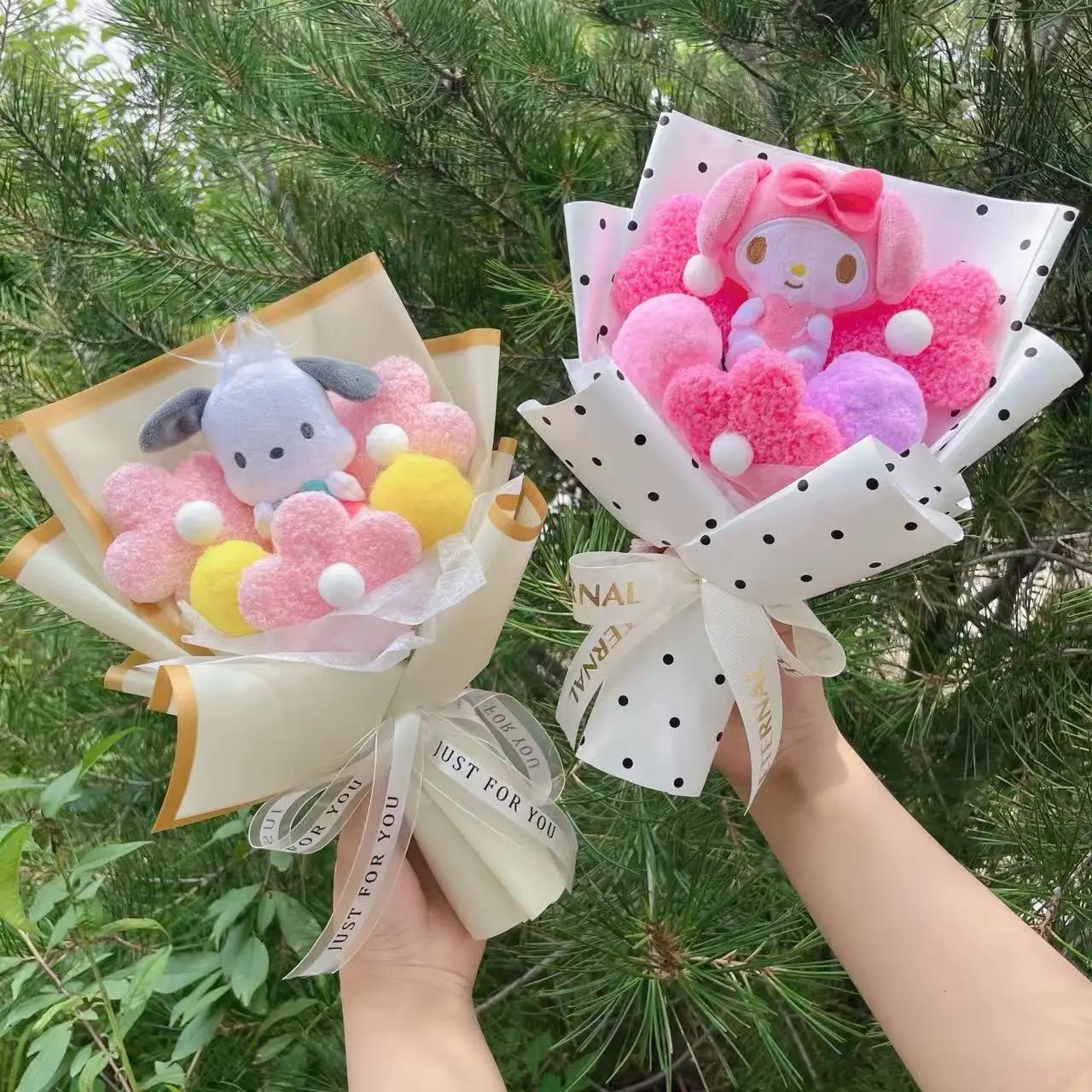 Dessin animé ma mélodie Kuromi cannelle Kt chat en peluche poupée créative fleur Bouquet saint valentin noël remise