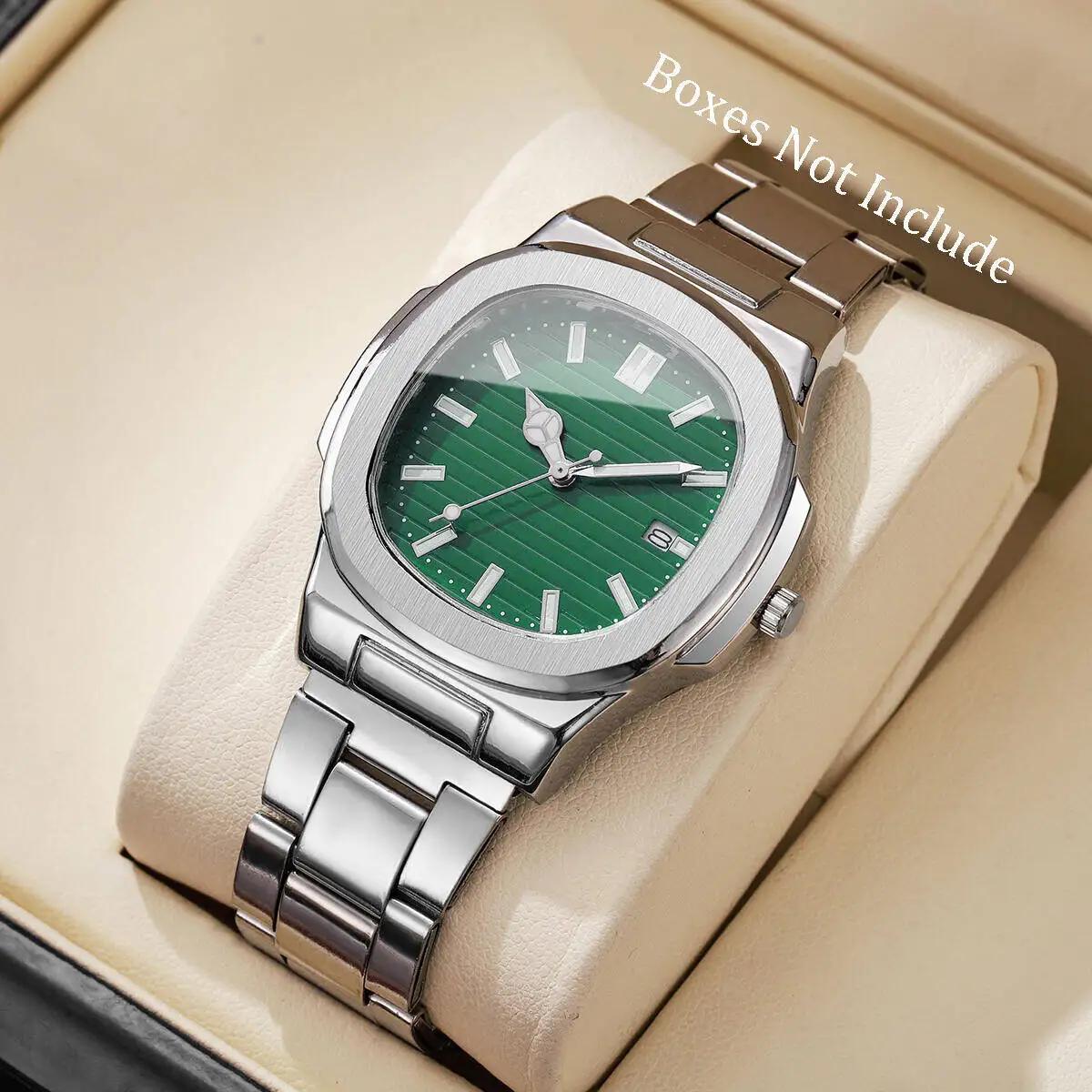 Montres d'affaires de luxe pour hommes, cadran carré, bracelet en acier inoxydable, montre à Quartz avec calendrier pour horloge pour hommes (sans boîte)