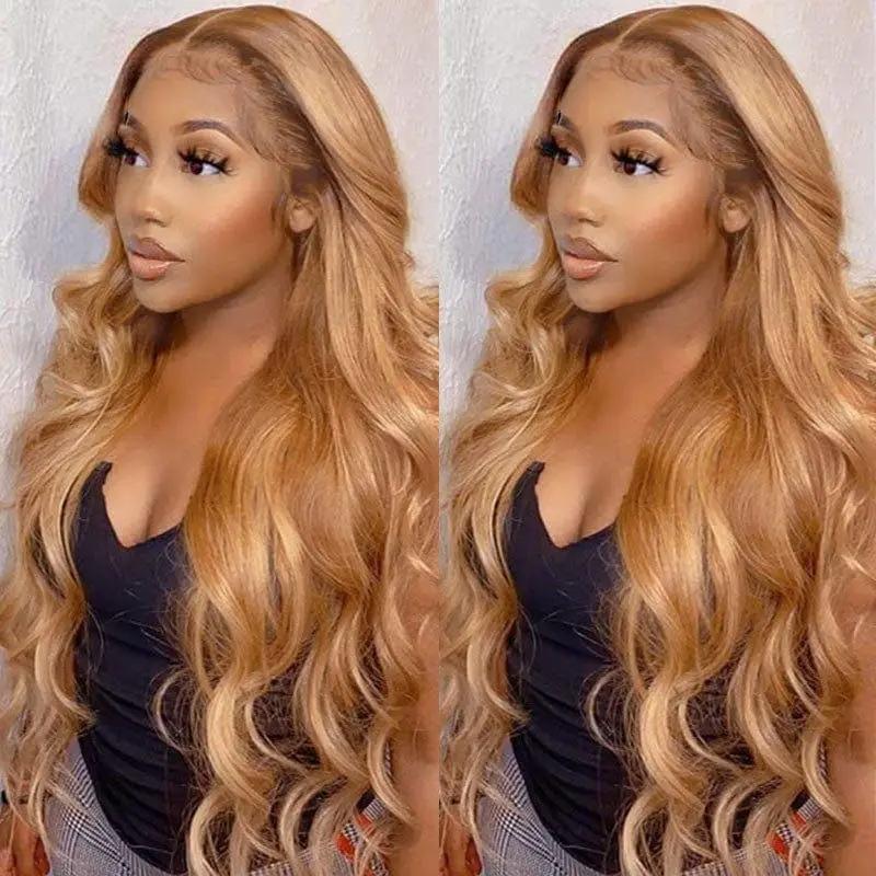 Perruque Lace Front Wig Body Wave Naturelle, Cheveux Humains, Couleur Blond Miel #27, 13x4, HD, pour
