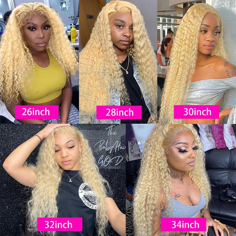 Perruque Deep Wave Lace Front Wig naturelle bouclée, cheveux humains, couleur blonde 613 HD, 13x6, 1