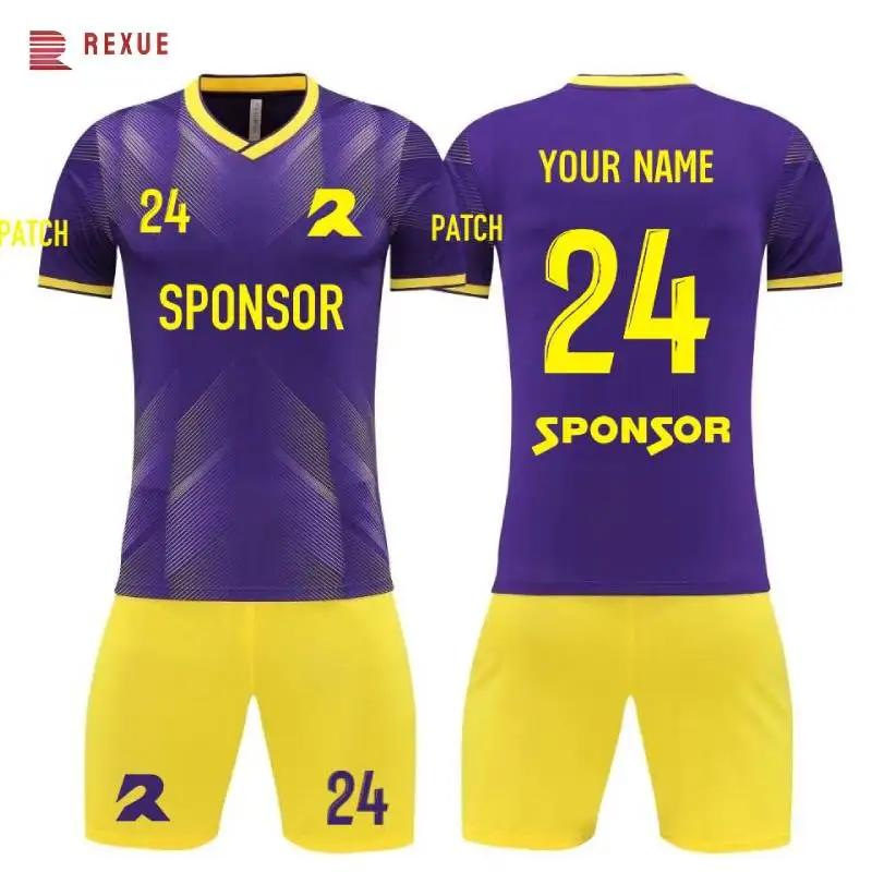 Uniforme football violet jaune personnalisé - Ensemble maillot short entraînement équipe hommes enfants