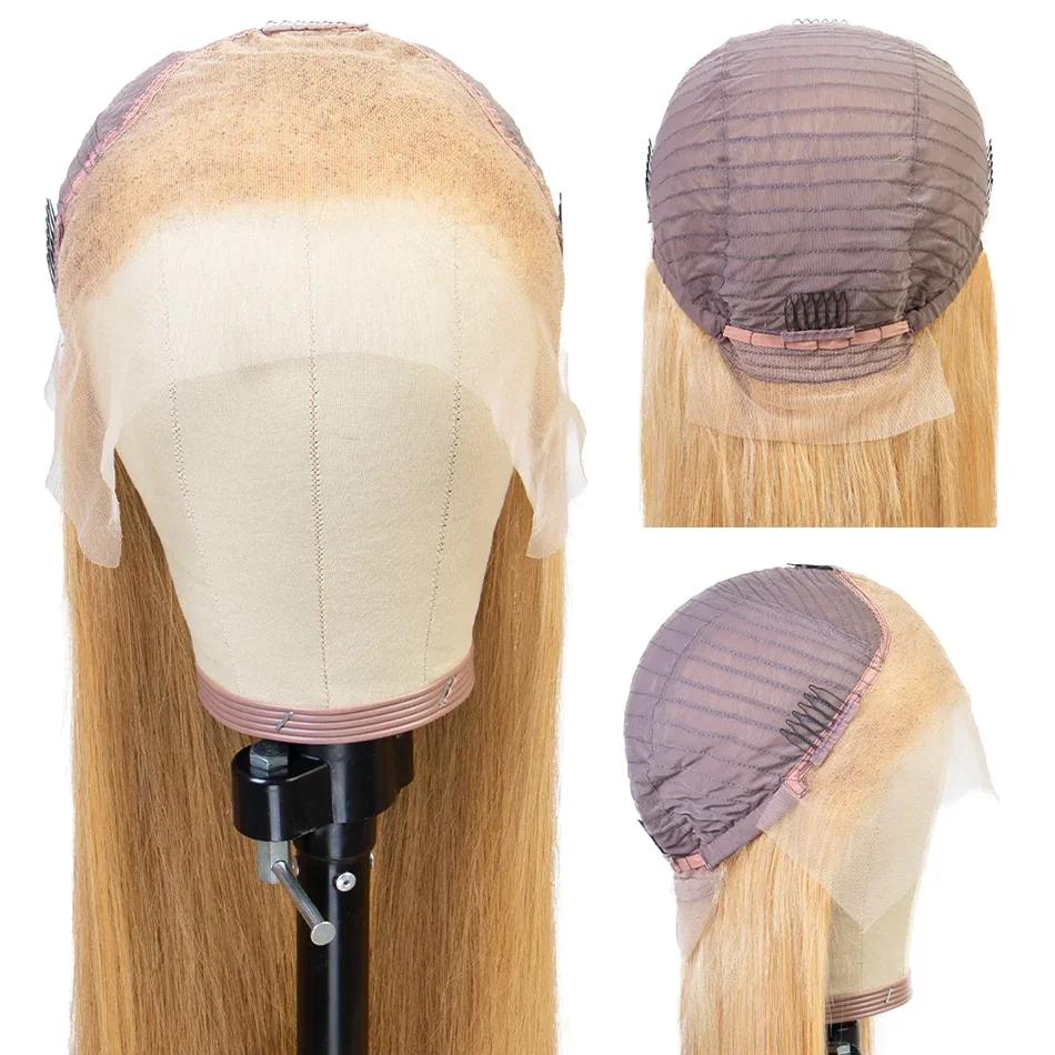 27 # Perruque frontale de cheveux humains de couleur blond miel droite 180% 13x6 HD perruque de ch