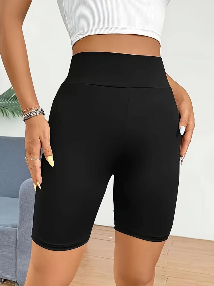 Shorts de cyclisme taille haute pour femmes, couleur unie, en tissu extensible pour sports d'été, po