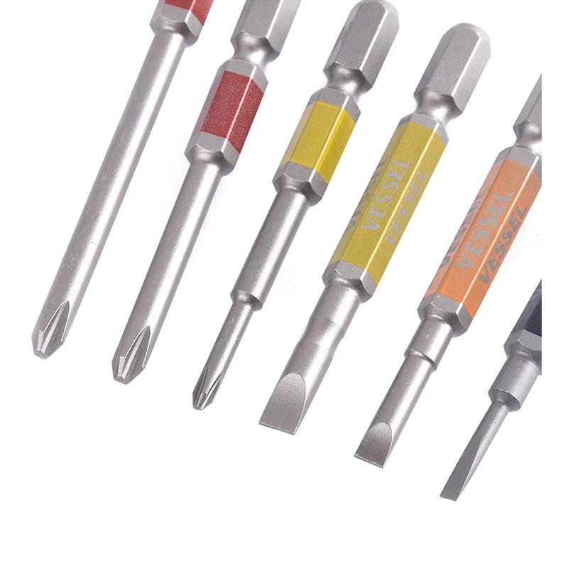 VESSEL Jeu d'embouts de tournevis électrique hexagonal de 1/4 pouces, avec tête magnétique, outils j