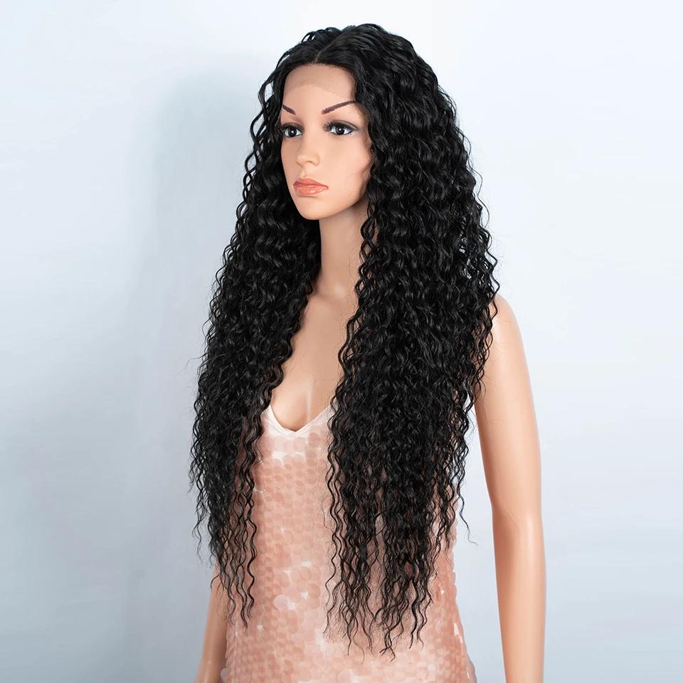 Perruque Lace Front Wig synthétique bouclée longue de 30 pouces, perruque de Cosplay ombrée brune HD