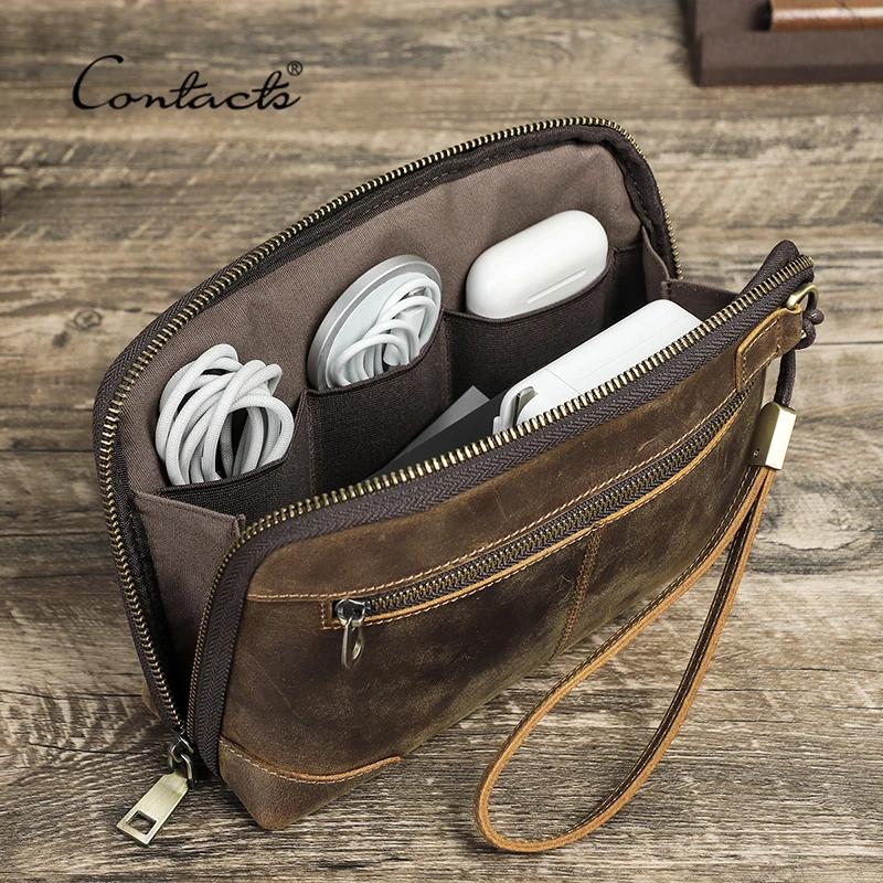 Sac de voyage pour homme CONTACT'S, pochette en cuir véritable, portefeuille, sac à main, sac de ran