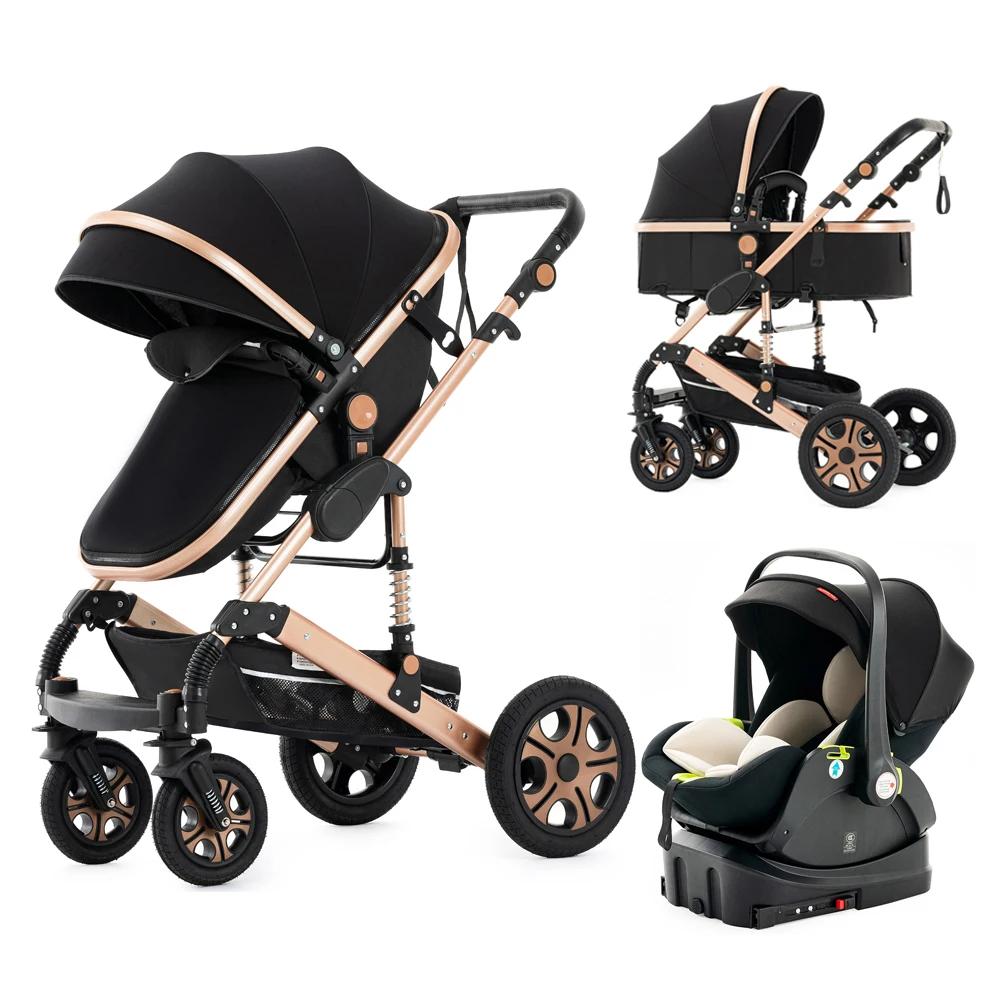Poussette combinée avec siège auto pour nouveau-né avec base Isofix, poussette 3 en 1 réversible pou