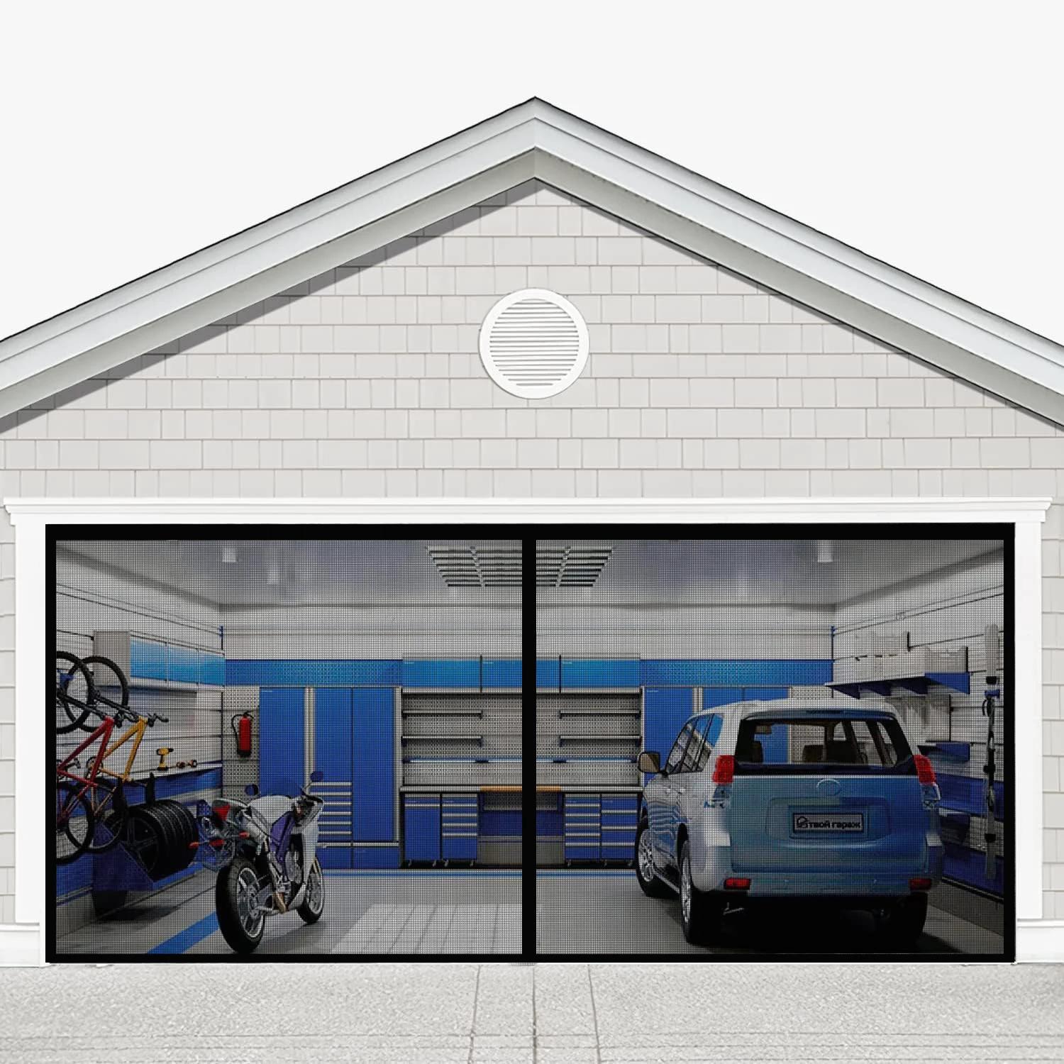 Écran de porte de garage magnétique en plastique noir, 8 pi x 7 pi