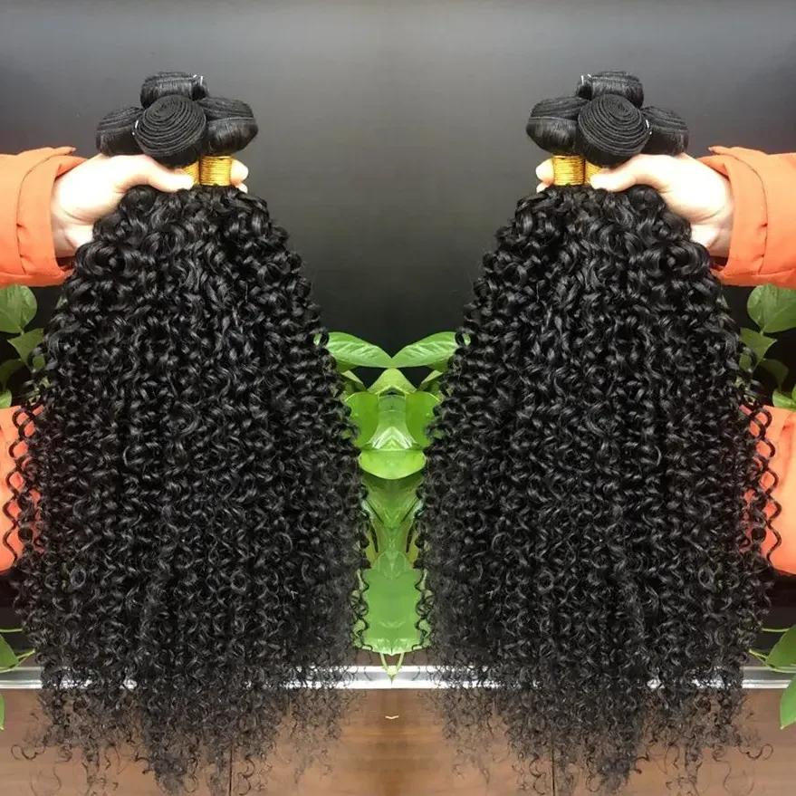 Bundles de cheveux humains bouclés longs pour femmes, cheveux bruts indiens, vague profonde, extensi