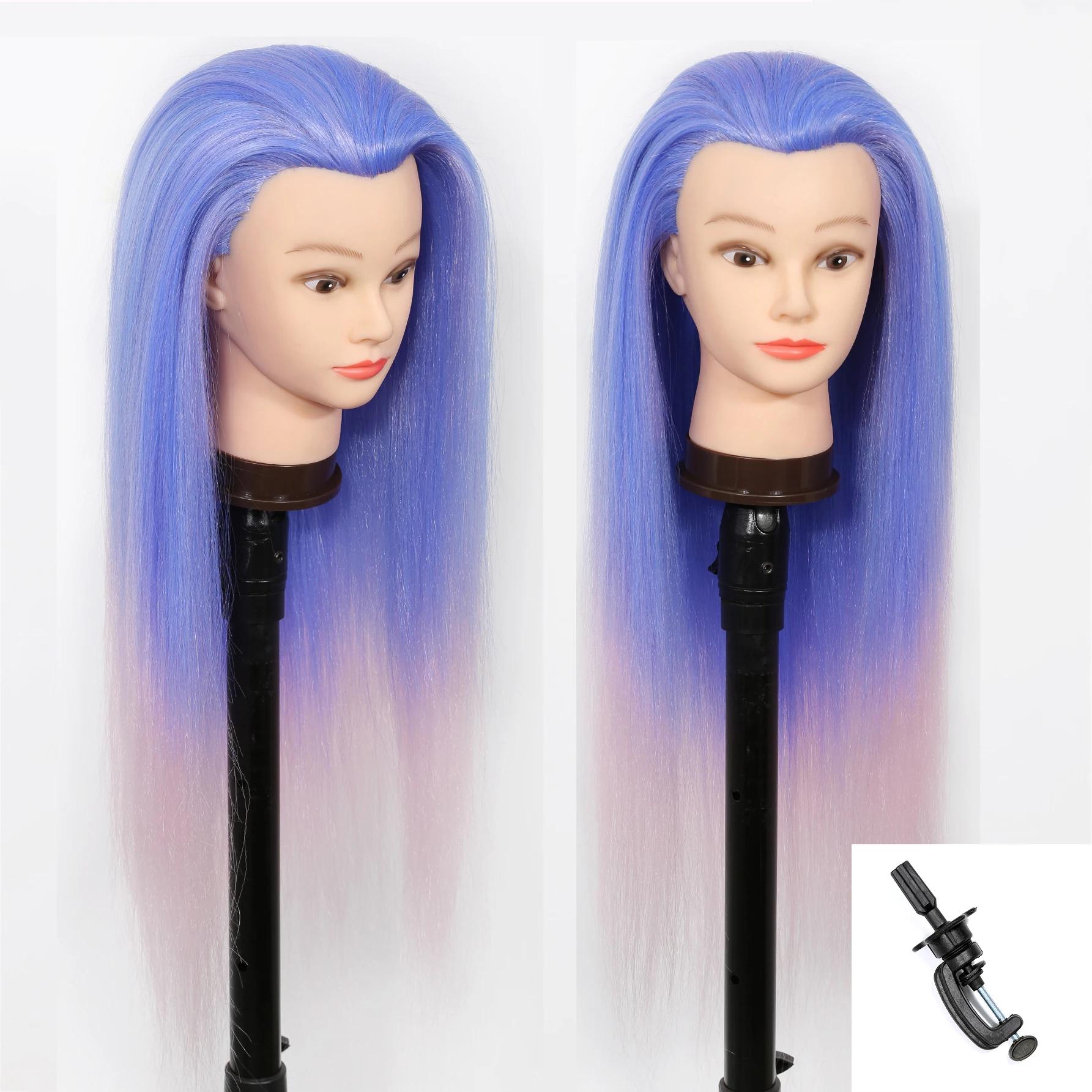 Modèle de tête de mannequin avec cheveux synthétiques longs, tête de mannequin tête de formation de