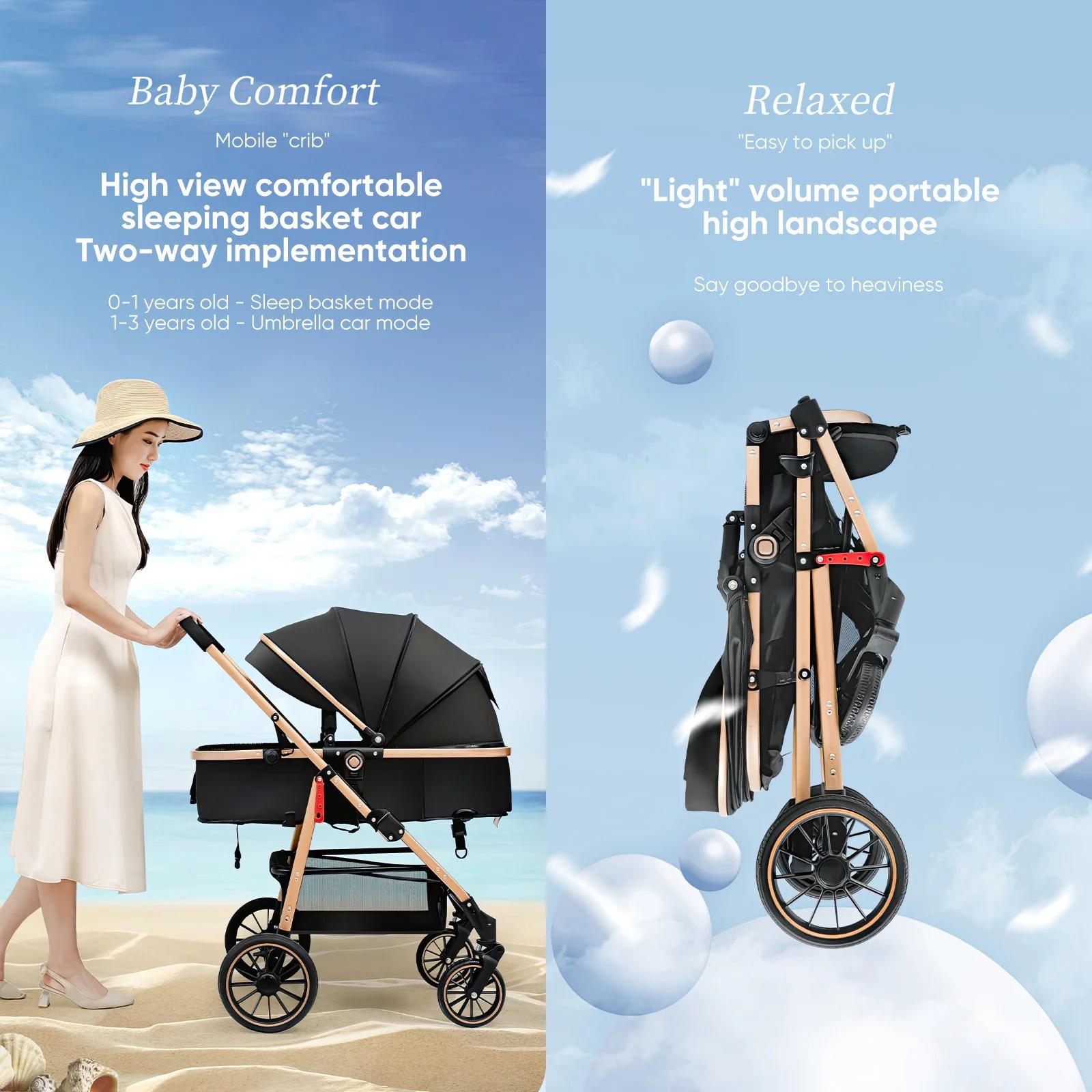 OWJHE Poussette de luxe 3 en 1 pour bébé, neuve, portable, voyage, pliable, cadre en aluminium, pous