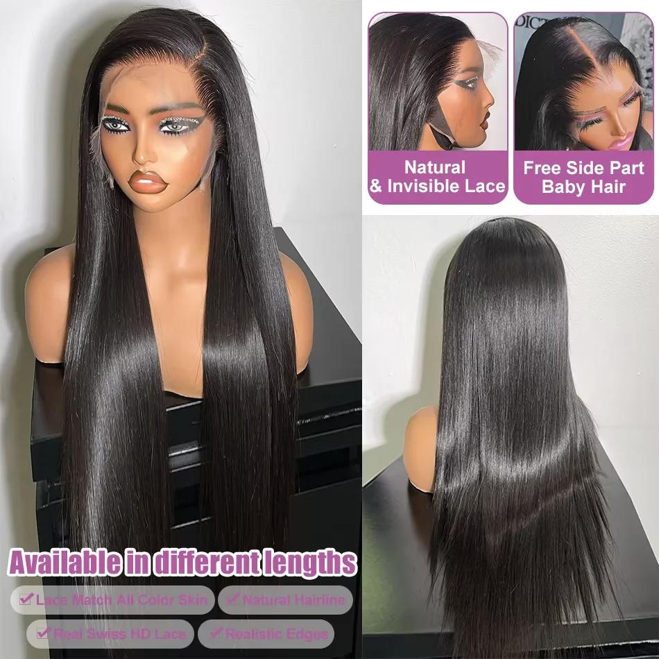 Perruque lace front 13x6 lisse pour femmes cheveux humains brésiliens HD lace pré épilée sans colle