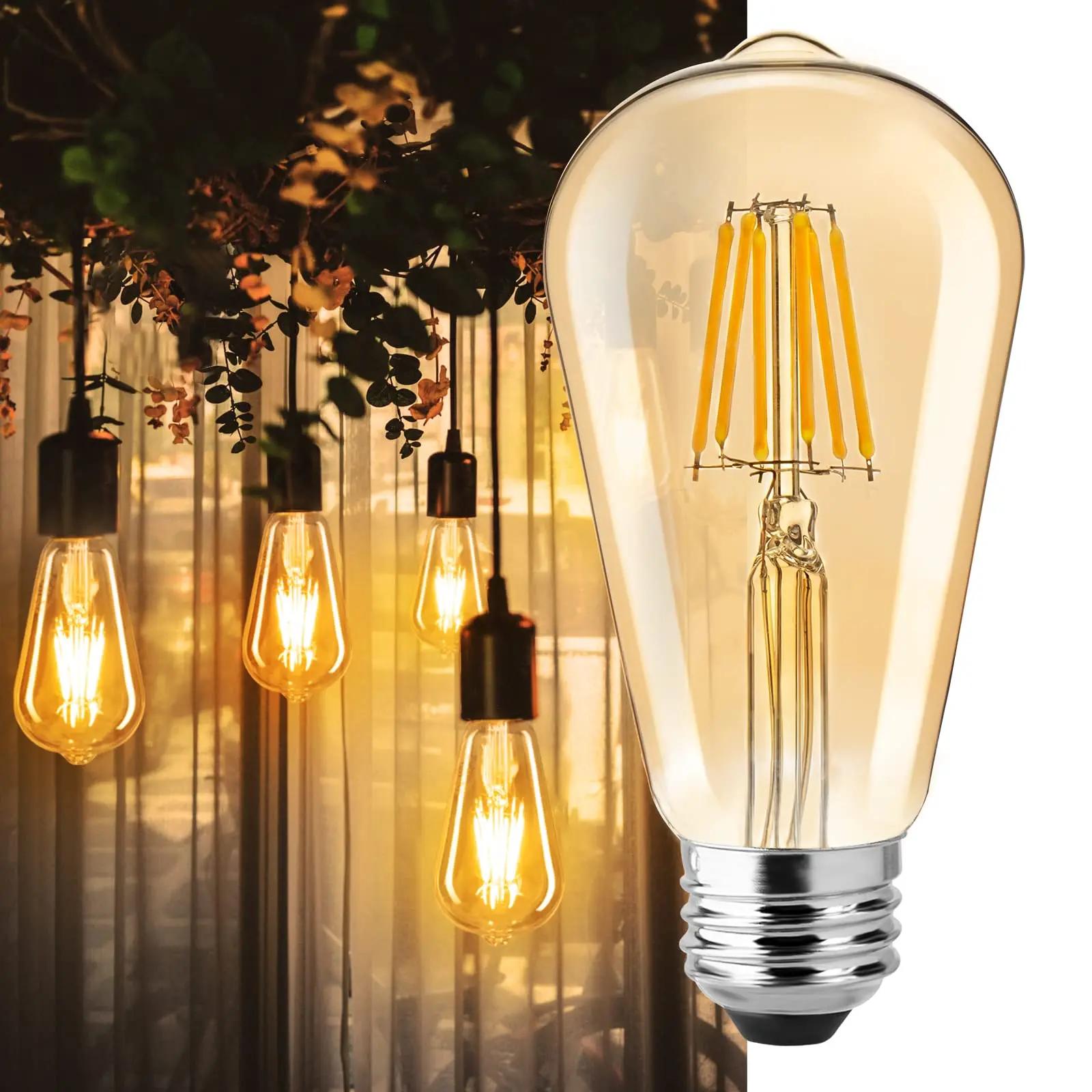 Ampoule à Filament LED ST64 à intensité variable, E27, 220V, 6W, 2200K, verre ambre, Vintage, Edison