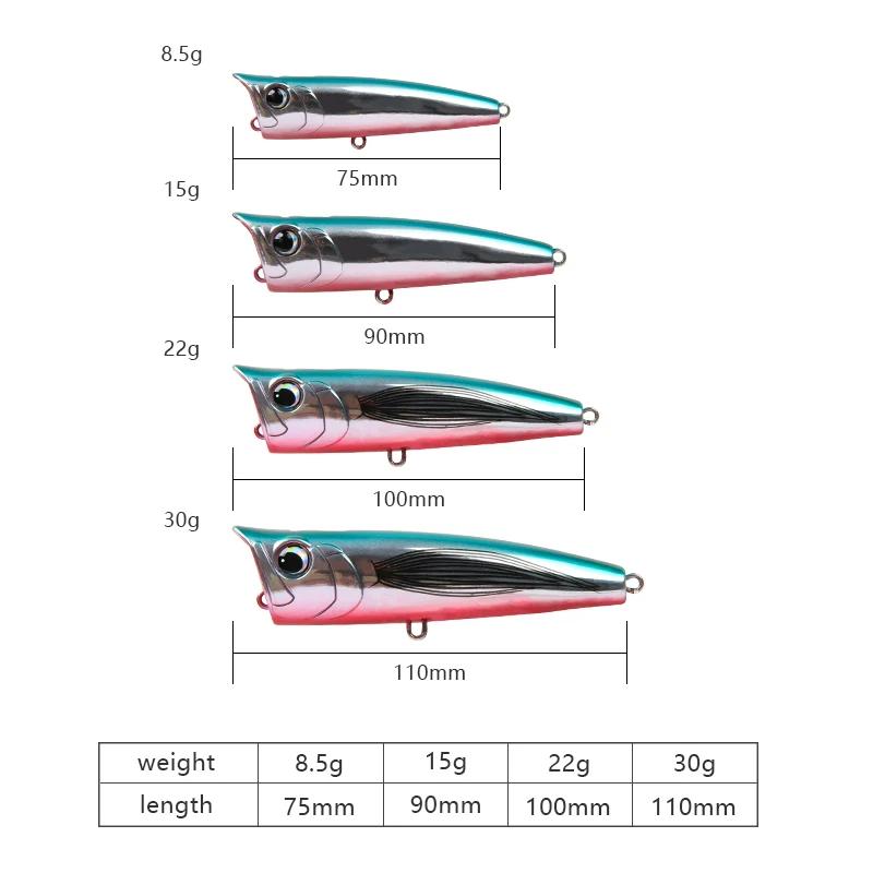 LETOYO Topwater Popper 8.5-30g flottant Rock pop appâts durs artificiels pour bar perche brochet leu