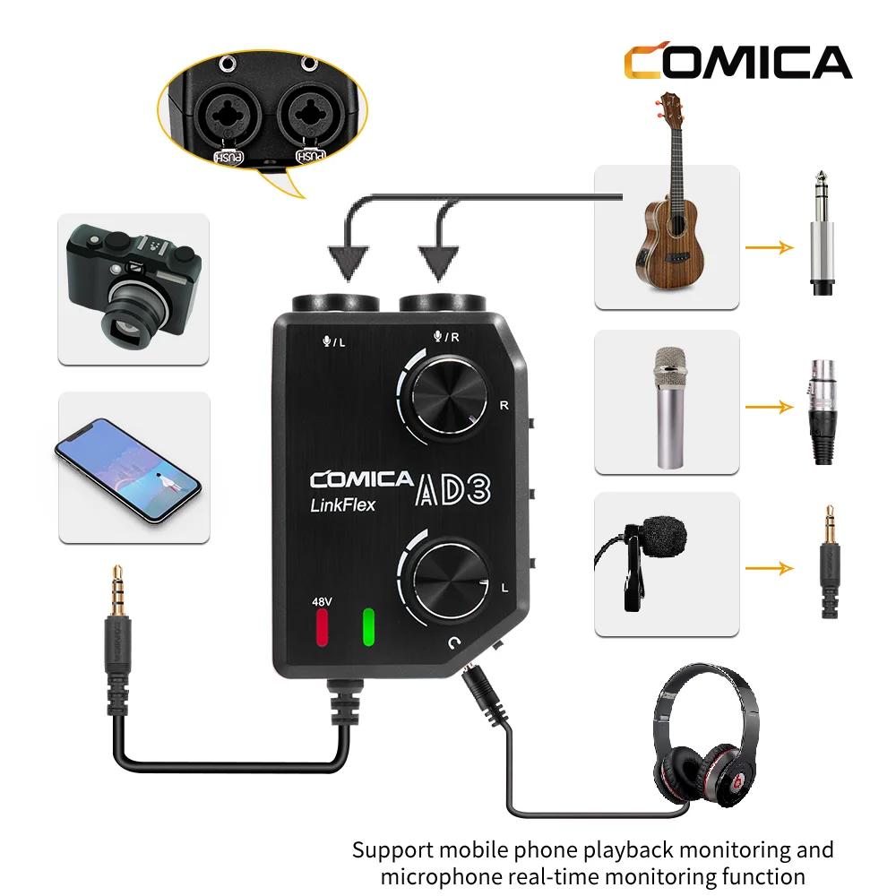 COMICA LINKFLEX AD3 Mixeur audio 2 canaux avec préampli et alimentation fantôme, interface audio gui