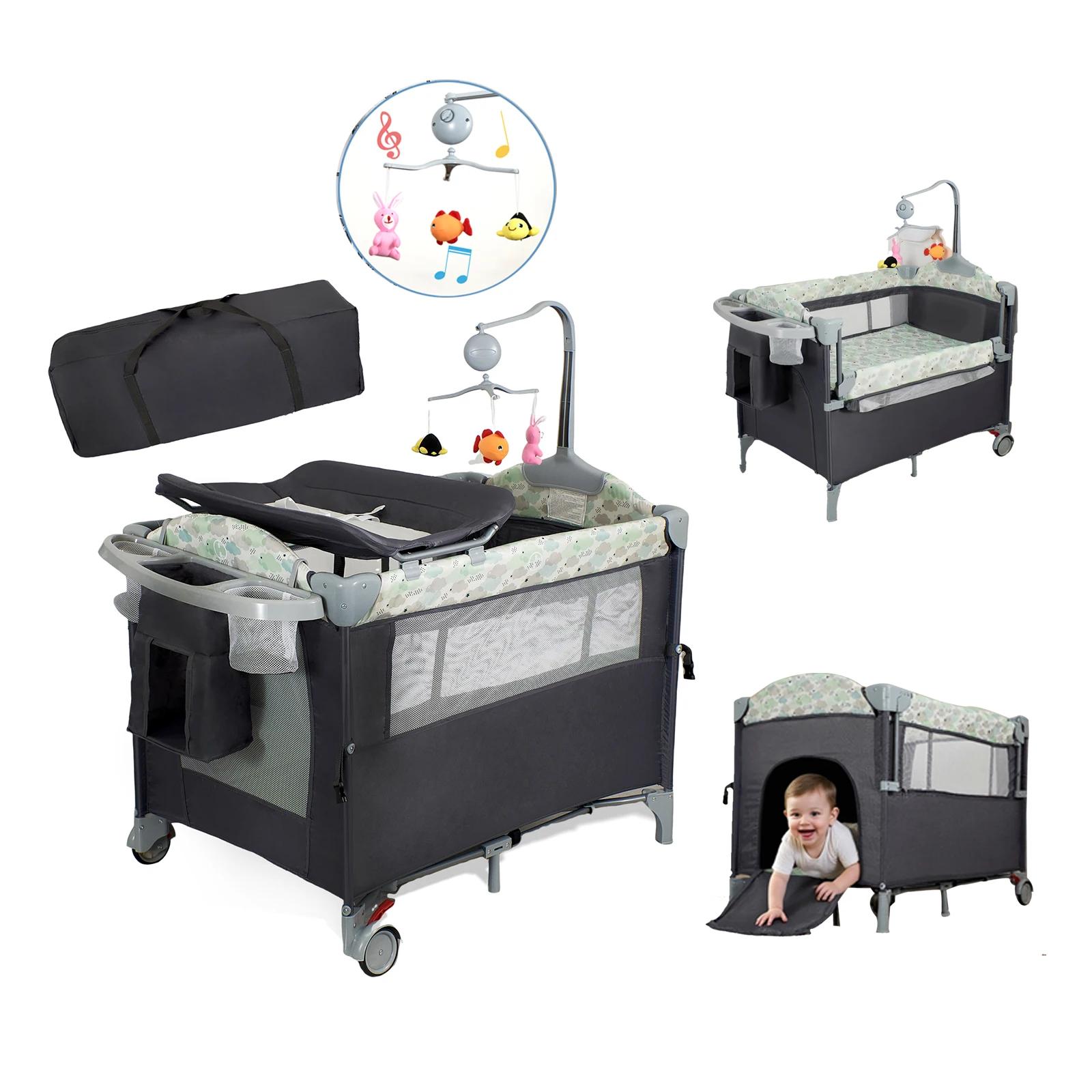Pack n Play, parc pour bébé avec table à langer, roues verrouillables, boîte à musique, parc pliable