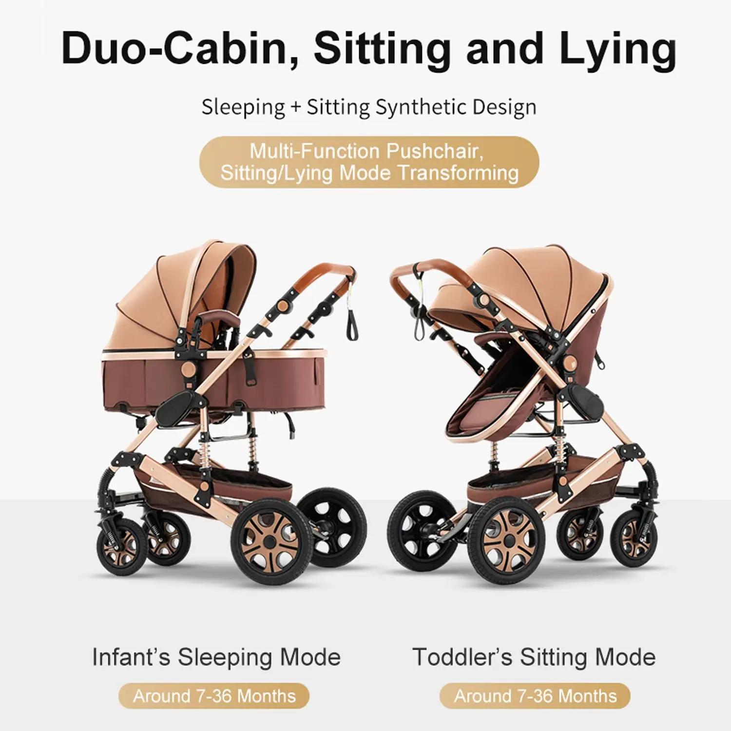 Poussette combinée avec siège auto pour nouveau-né avec base Isofix, poussette 3 en 1 réversible pou