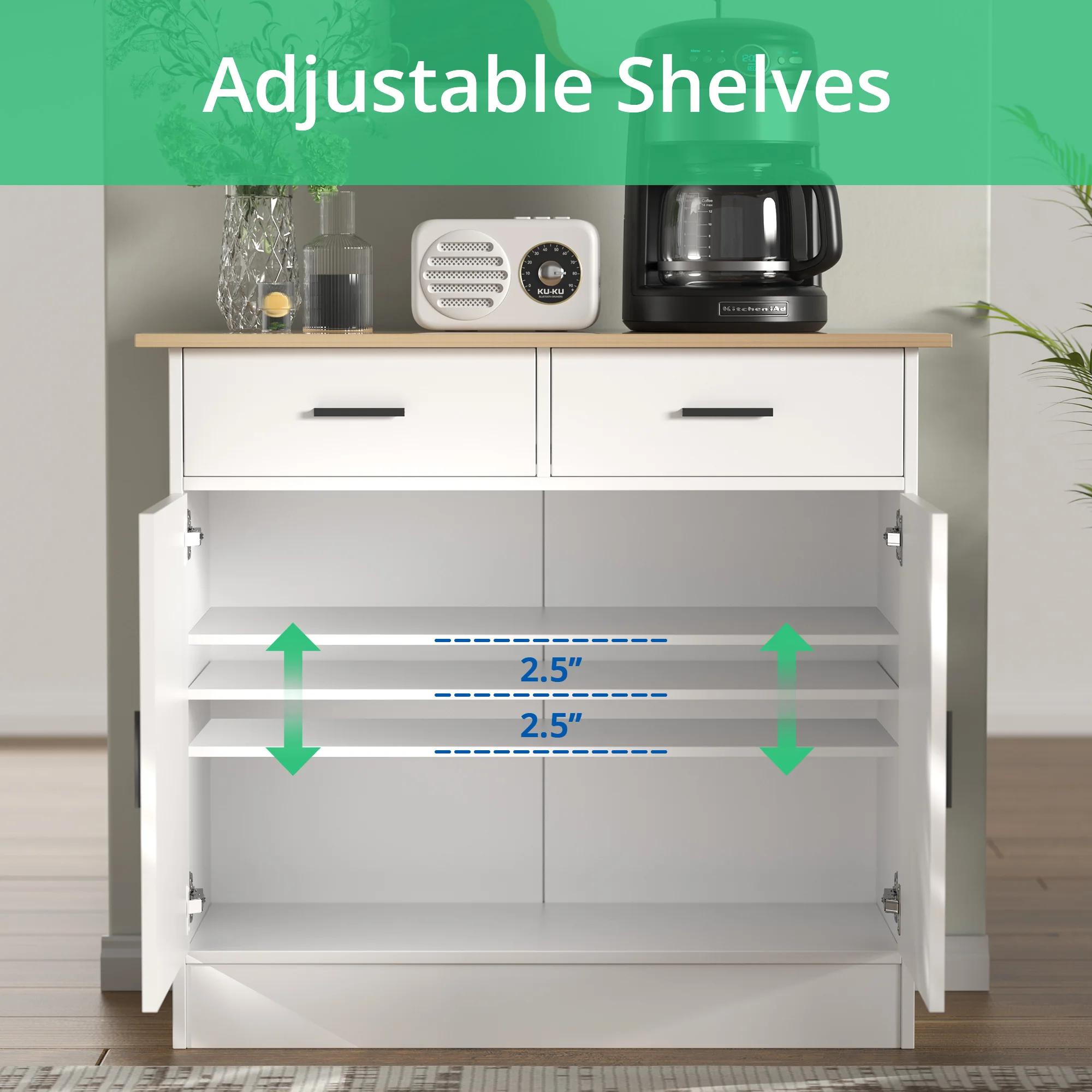 Armoire de rangement de planche avec portes, tiroirs de proximité et étagère flexible, buffet de tab