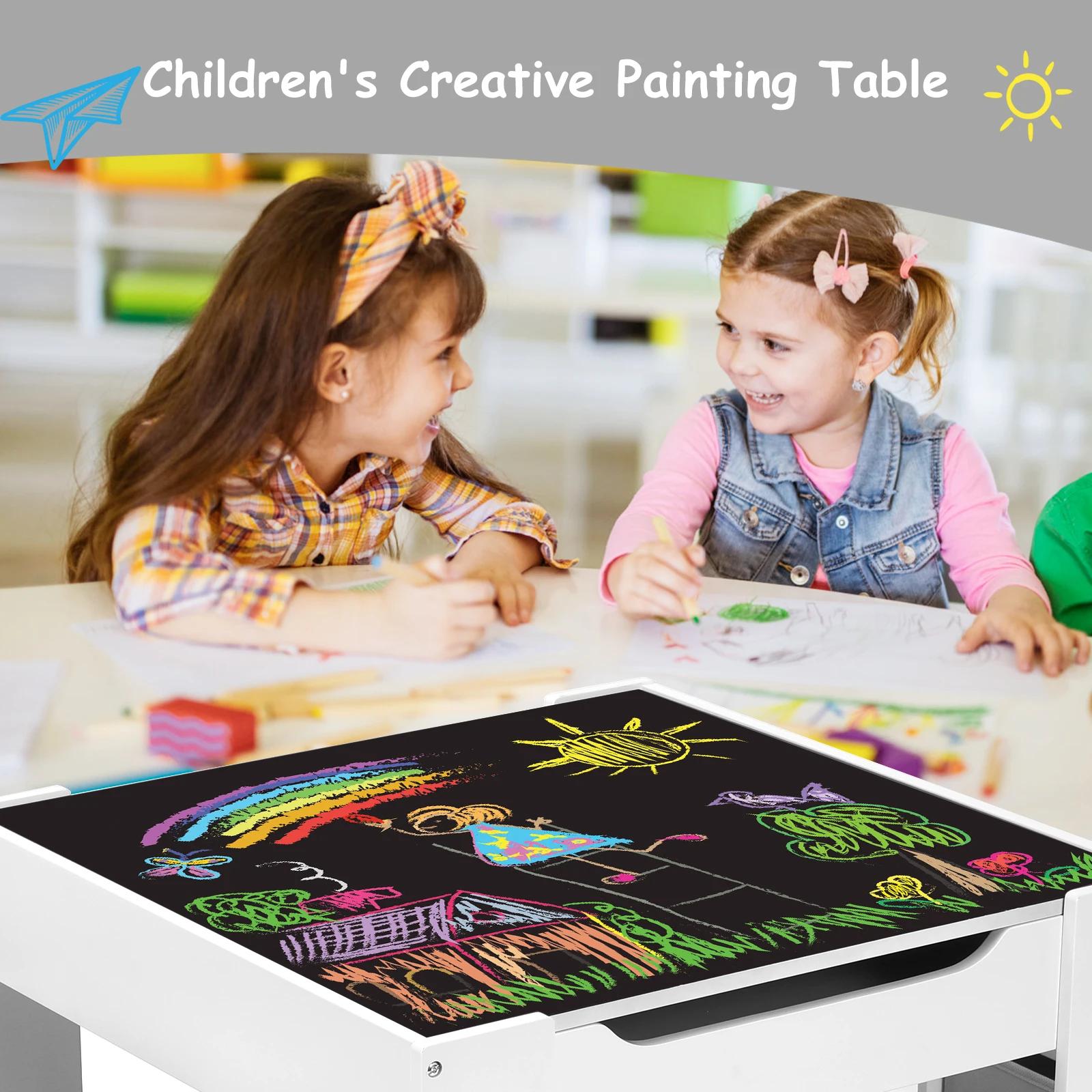 AOOU-Ensemble de table et 2 chaises pour enfants, table d'activité en bois 3 en 1, poignées amovible