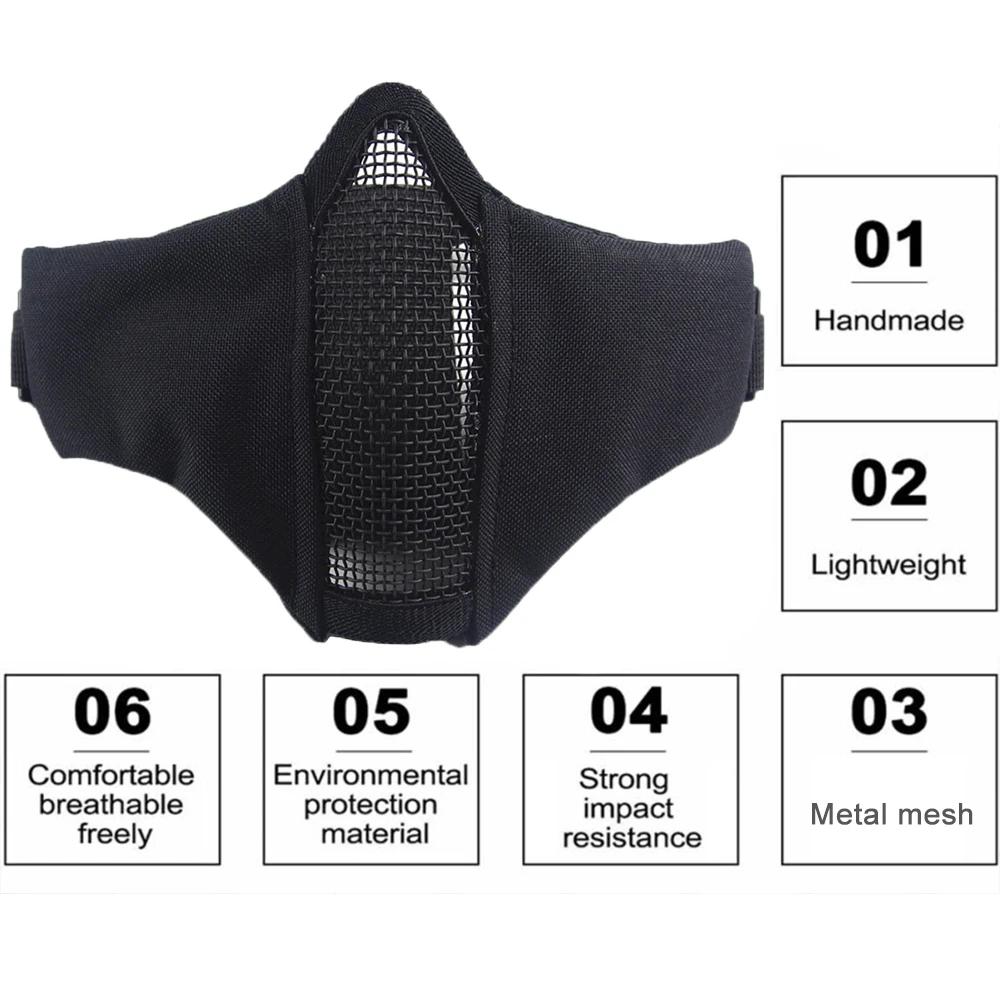 Masque tactique demi-visage Airsoft pliable en maille métallique, Double ruban réglable CS Wargame c