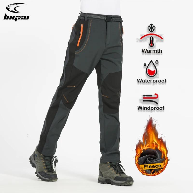 LNGXO Pantalon de randonnée en polaire épais et chaud pour homme, imperméable, coupe-vent, pour l'ex