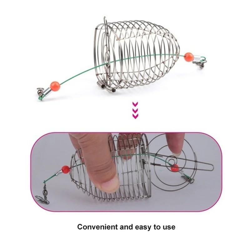 FLYSAND poisson petit acier inoxydable appât Cage panier mangeoire support pêche leurre Cage pêche a