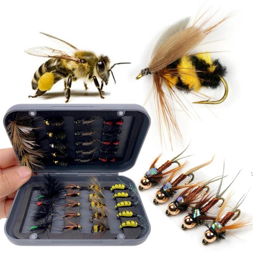 Assortiment de leurres pour la pêche à la mouche, lot de 32 à 112 pièces, avec banderoles, nymphe, à