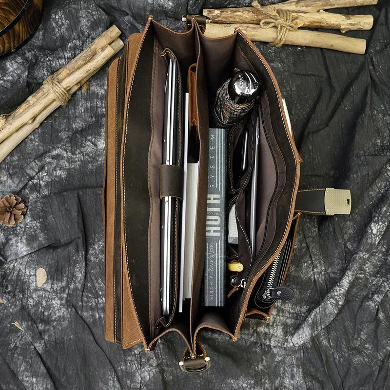 Sac d'ordinateur en cuir de vachette véritable pour homme, sac pour ordinateur portable, étui à bomb