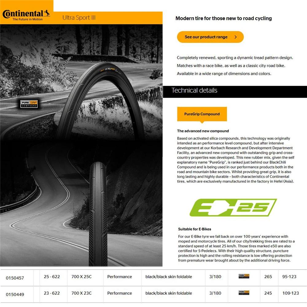 Continental Ultra Sport III 700x23/25/28c noir pliant PureGrip 3 pneu de vélo de route pneu pliant