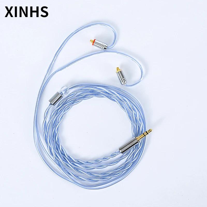 Câble d'écouteurs HIFI plaqué argent en cuivre monocristallin bleu à 2 brins XINHS