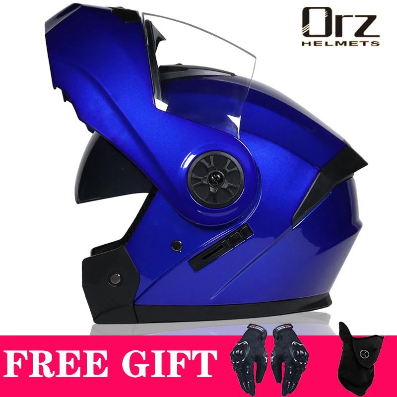 Casque de moto à rabat modulaire de sécurité approuvé DOT, Voyage Racing, double lentille, visière i