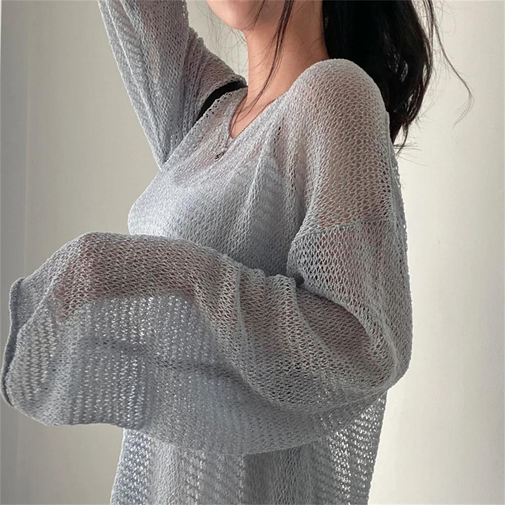 Karrram – pull à manches longues pour Femme, Style paresseux, haut ajouré, Sexy, mode, décontracté,