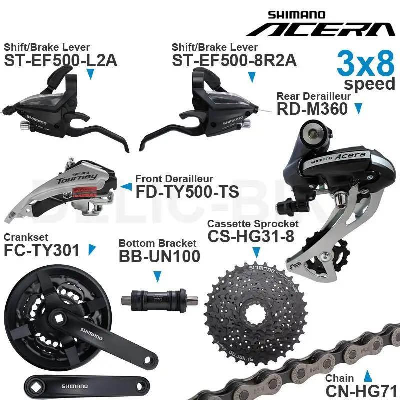 Groupe de vitesses WinterMANO ALTUS Acera 3x8 - Levier EF500, dérailleurs TY500, pédalier M360, cassette JOM
