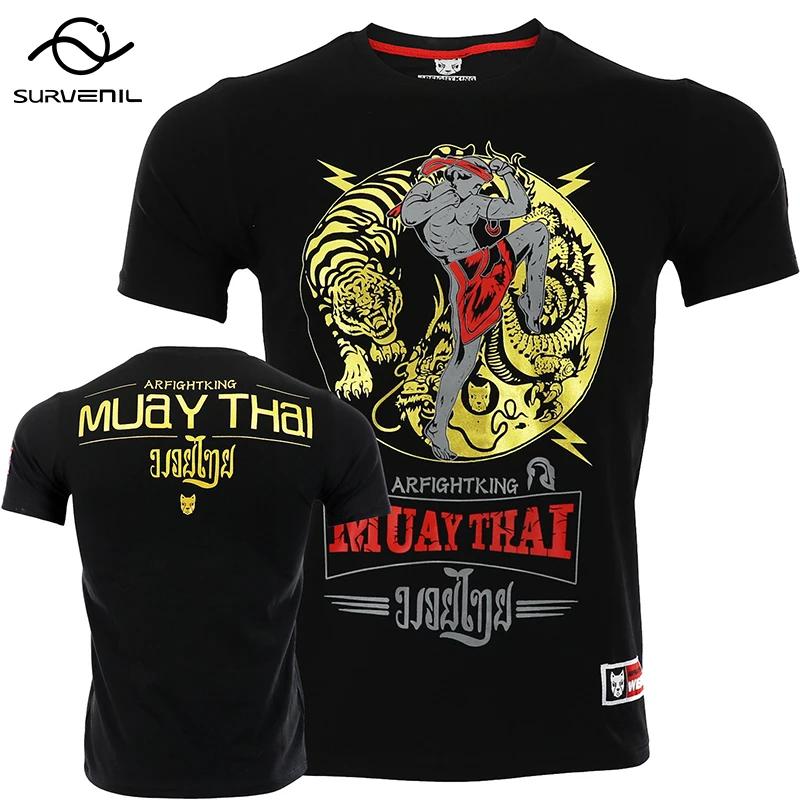 T-shirt de compression en coton pour homme, maillot MMA Rashguard, Tiger Dragon Muay Thai, Kick Boxi