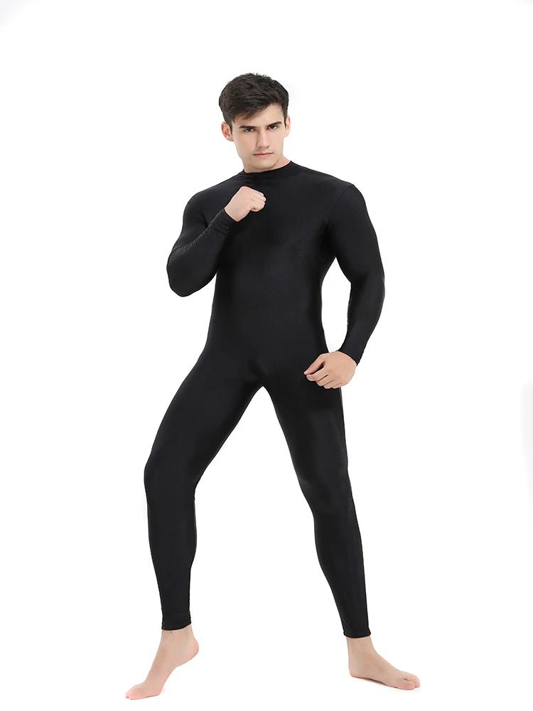Speerise hommes noir col roulé Spandex à manches longues Unitard unisexe pleine longueur Ballet body