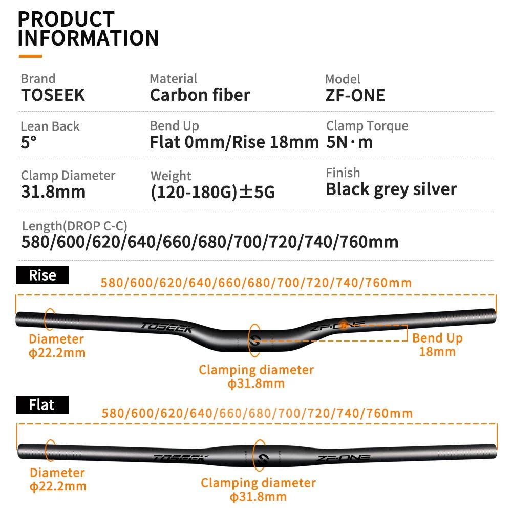 Guidon de vélo de montagne TOSEEK ZF-ONE en fibre de carbone pleine, guidon de vélo de montagne 31,8