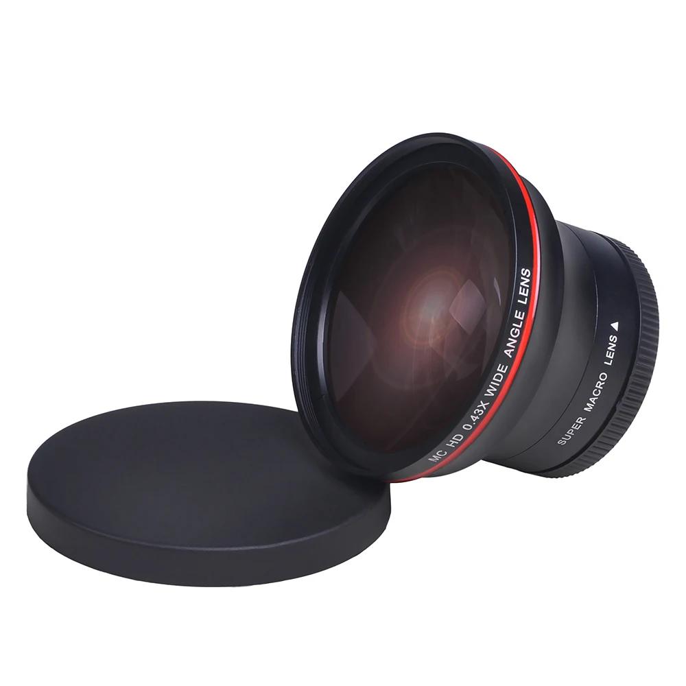 Objectif de caméra grand Angle HD professionnel 52 55 58MM 0.43x, Macro pour Canon EOS Rebel 77D T7i